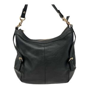 Ora Delphine Shoulder Bag Black Pebble Leather Gold Hardware